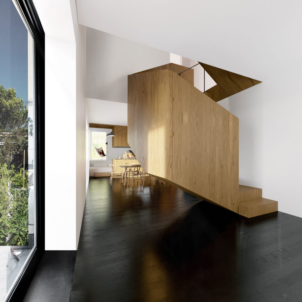 rehabilitación integral de vivienda unifamiliar con escalera de madera