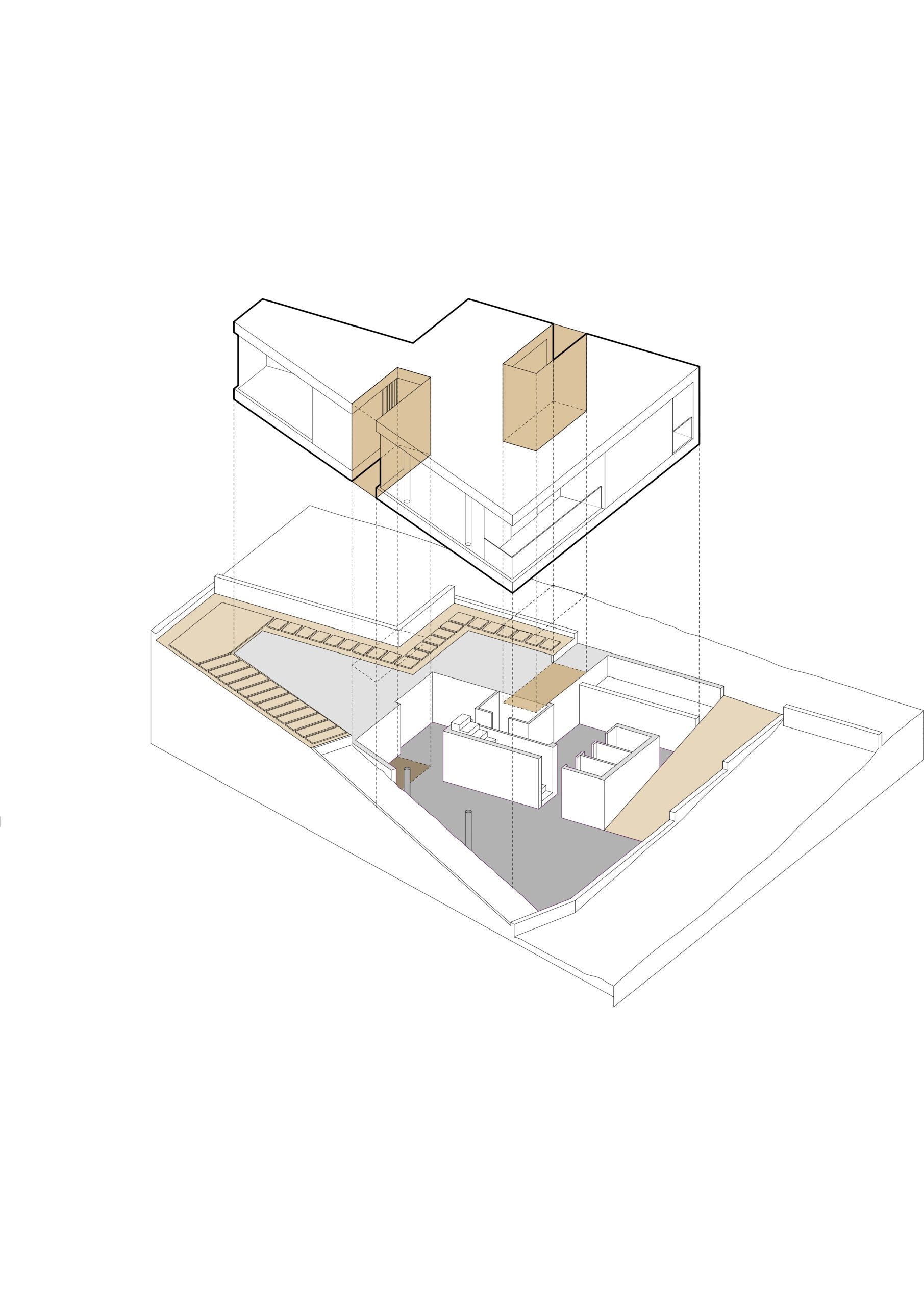 Axonometría representativa de la Casa Oleiros