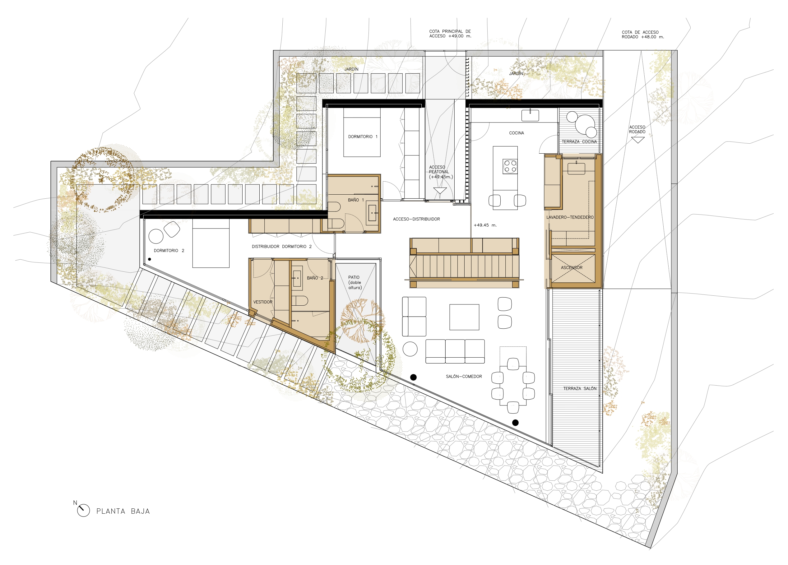 Plano de planta baja de la Casa Oleiros