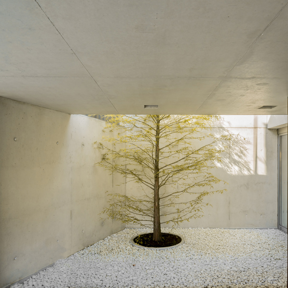 Patio en hormigón de la casa en Oleiros