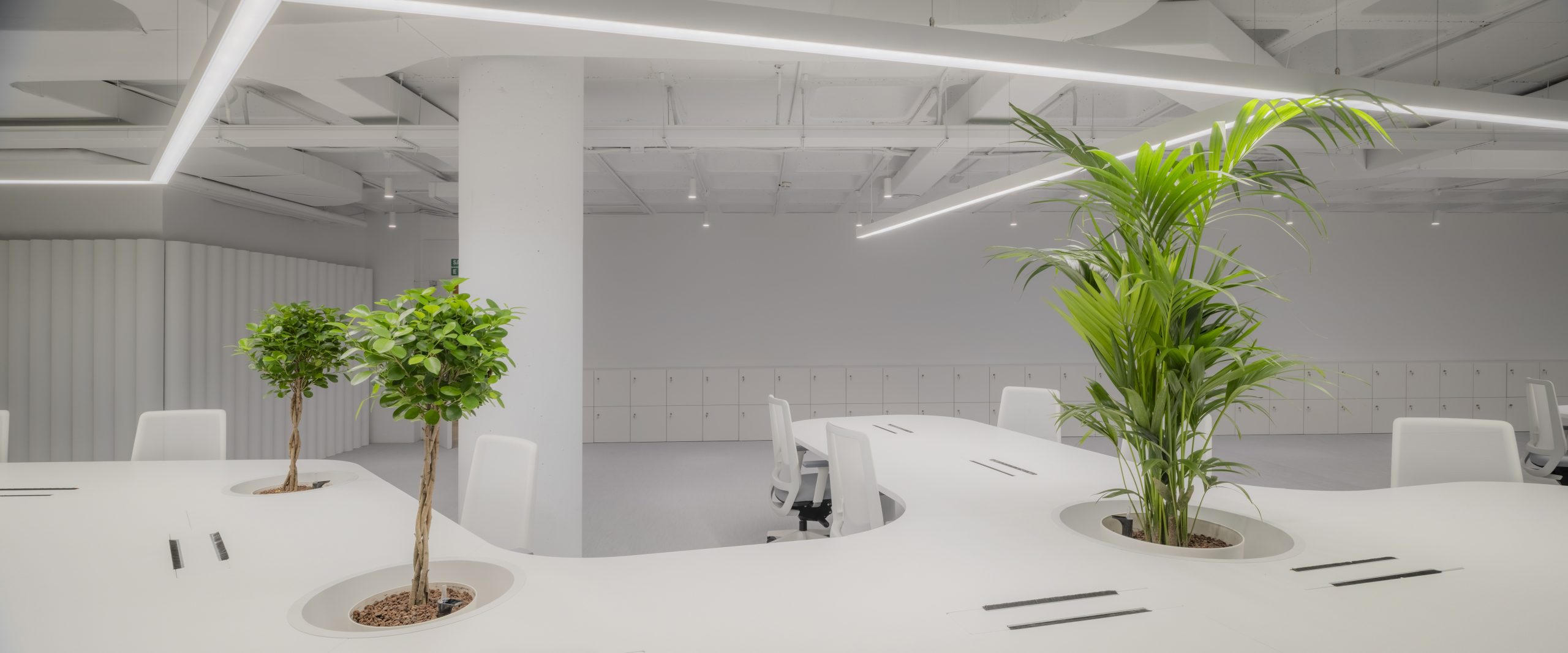 mesas a medida con jardineras y vegetación