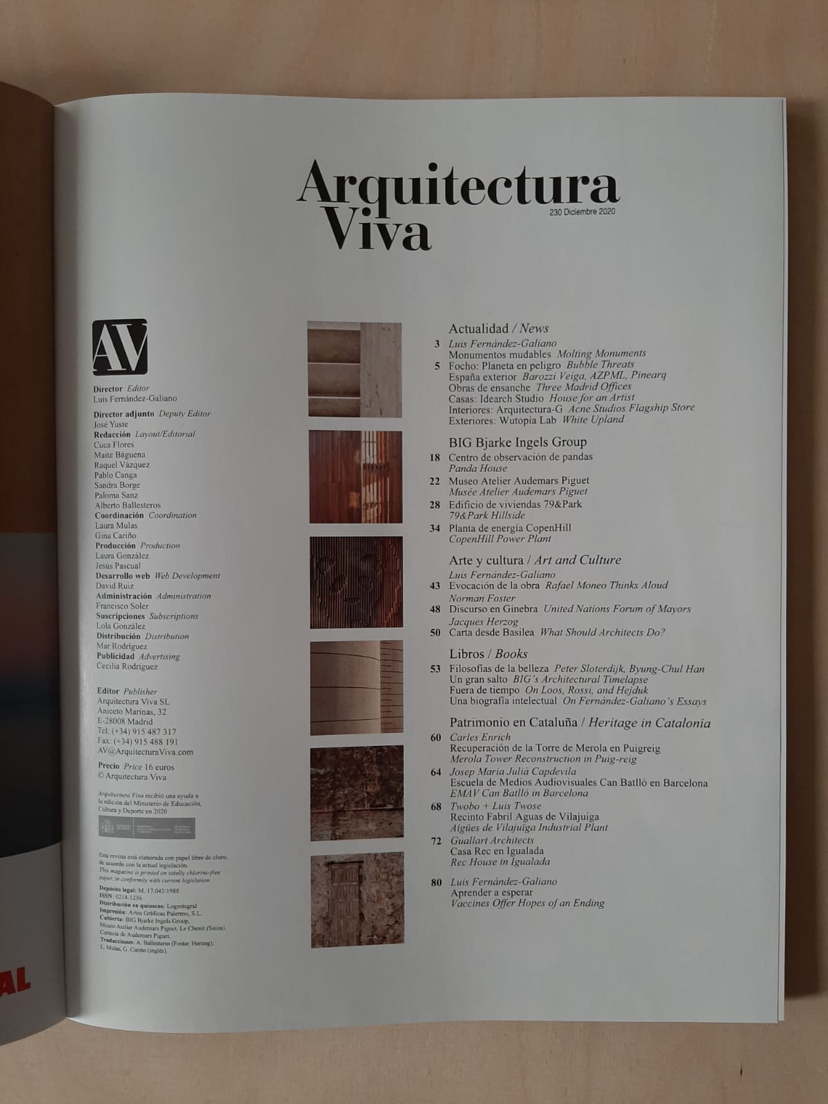 Arquitectura Viva nº230 índice