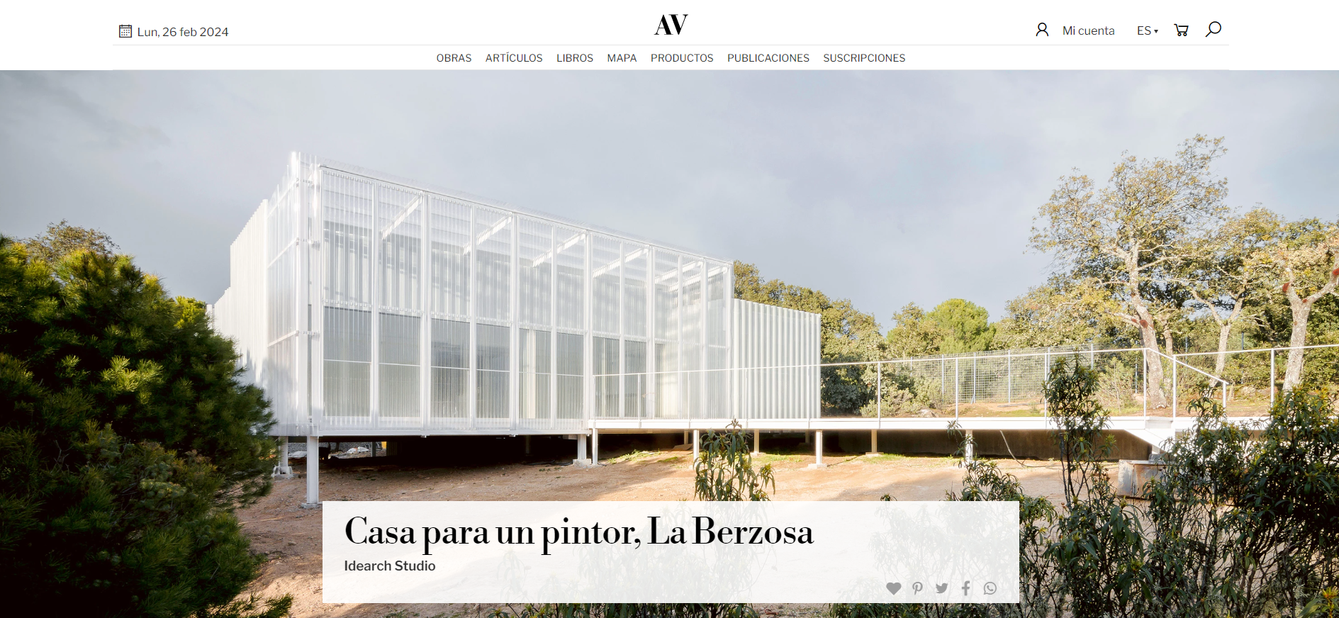 ”Casa para un pintor, La Berzosa”, en la revista AV: «Quiero un estudio donde poder vivir, no una casa donde poder trabajar.»